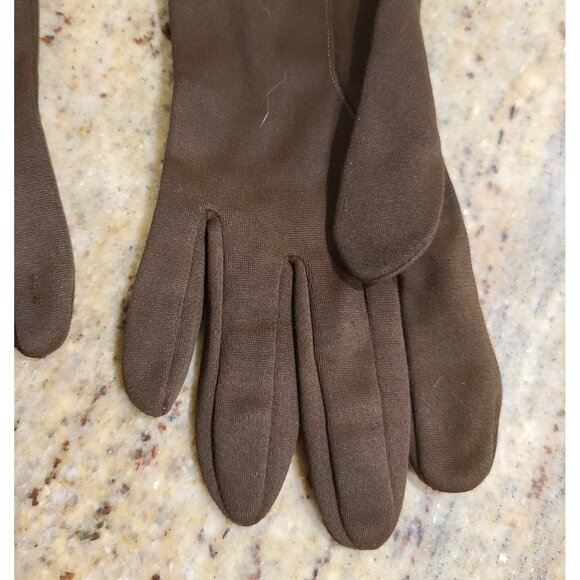 Vintage Womens Size XL XXL Brown Nylon Stretch Formal 16" Long Gloves Stitching - Picture 7 of 16